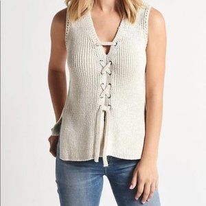 Cupcakes and Cashmere V-Neck Lace Up Knit Kristy Sweater Tank Top. Size Medium